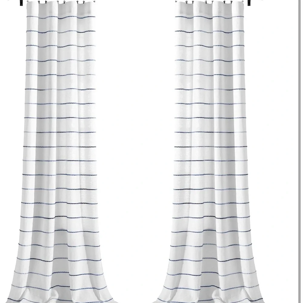 Ombre Stripe Curtain Panel Set, 2, 40''W x 84''L, Navy, Rod Pocket,Farmhouse